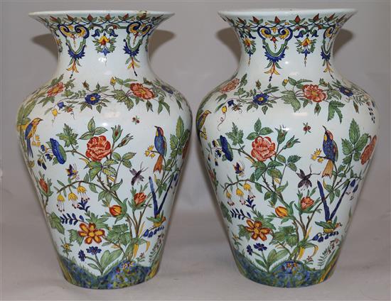 A pair of French faience baluster vases, 19th century, 32.5cm